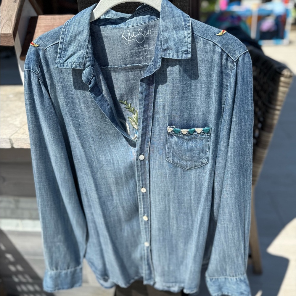 Kyla Seo Classic Blue Button Down Shirt Soft Denim NWOT